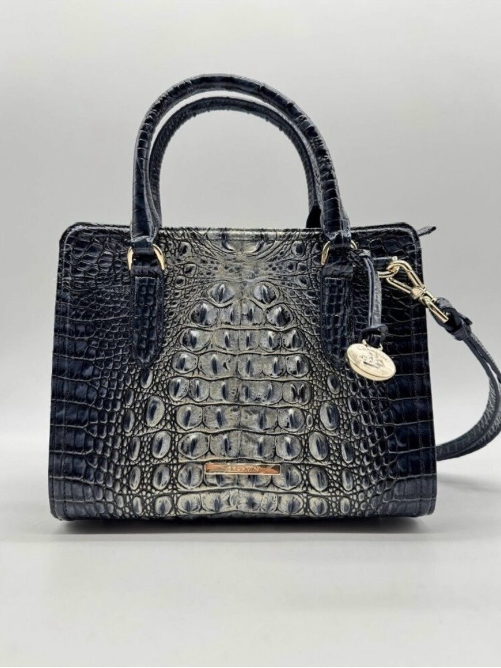 Brahmin Ombre Blue Croc-Embossed Satchel/Shoulder Bag